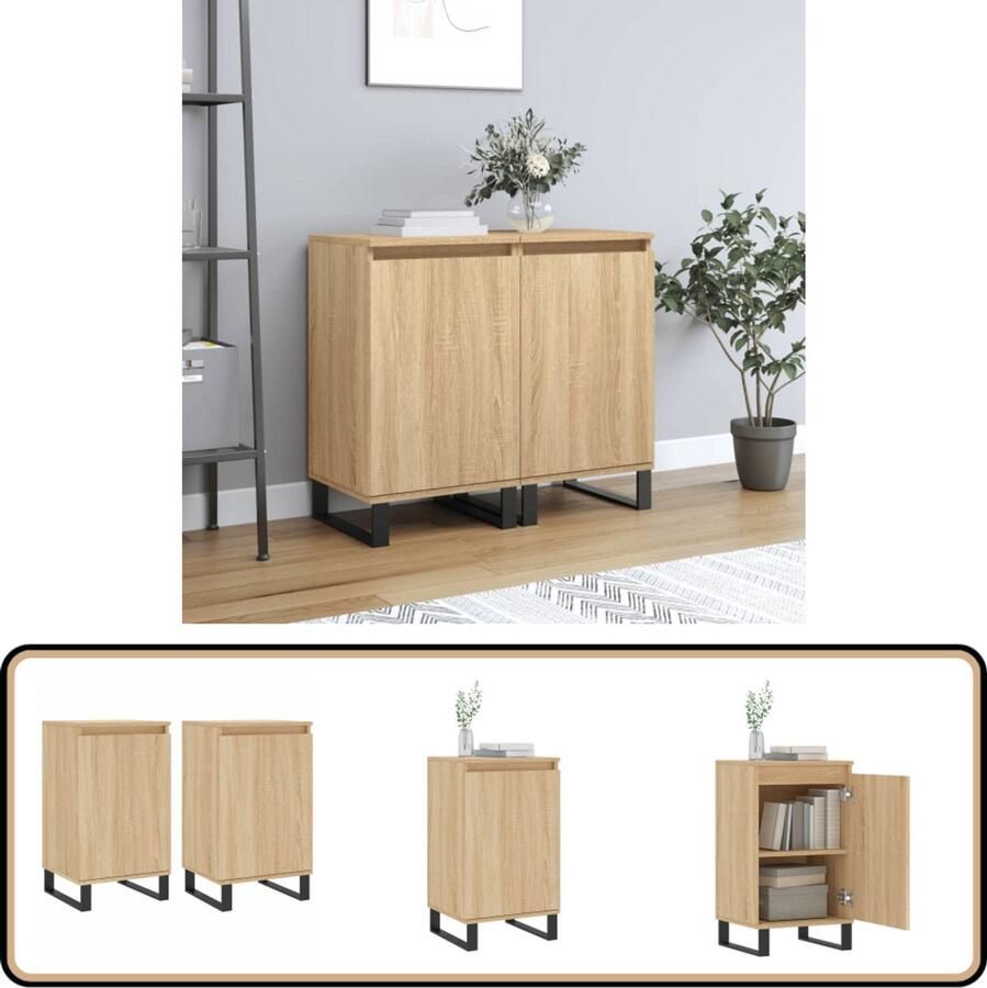 VidaXL Dressoirs Set van 2 Sonoma Eiken 40x35x70 cm Dressoir Salontafel Houten Meubel Sonomaplank Vintage Design