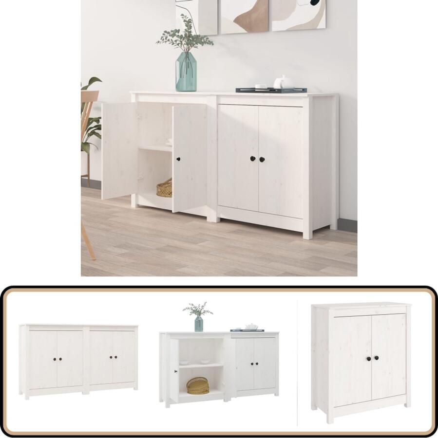 VidaXL Dressoirs Set van 2 Wit Grenenhout Dressoir Grenenhouten Dressoir Wit Dressoir Opbergkast Salontafel - Foto 2