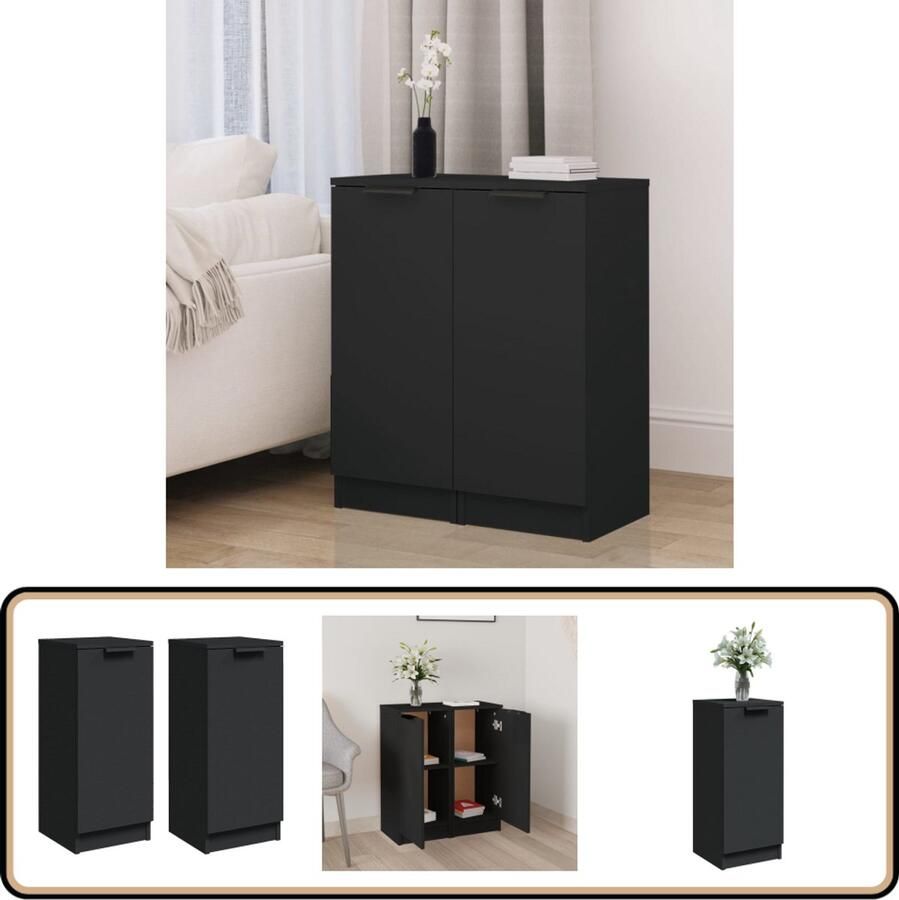 VidaXL Dressoirs Set van 2 Zwart Bewerkt Hout Dressoir Houten Dressoir Zwarte Dressoir Opbergkast Salontafel