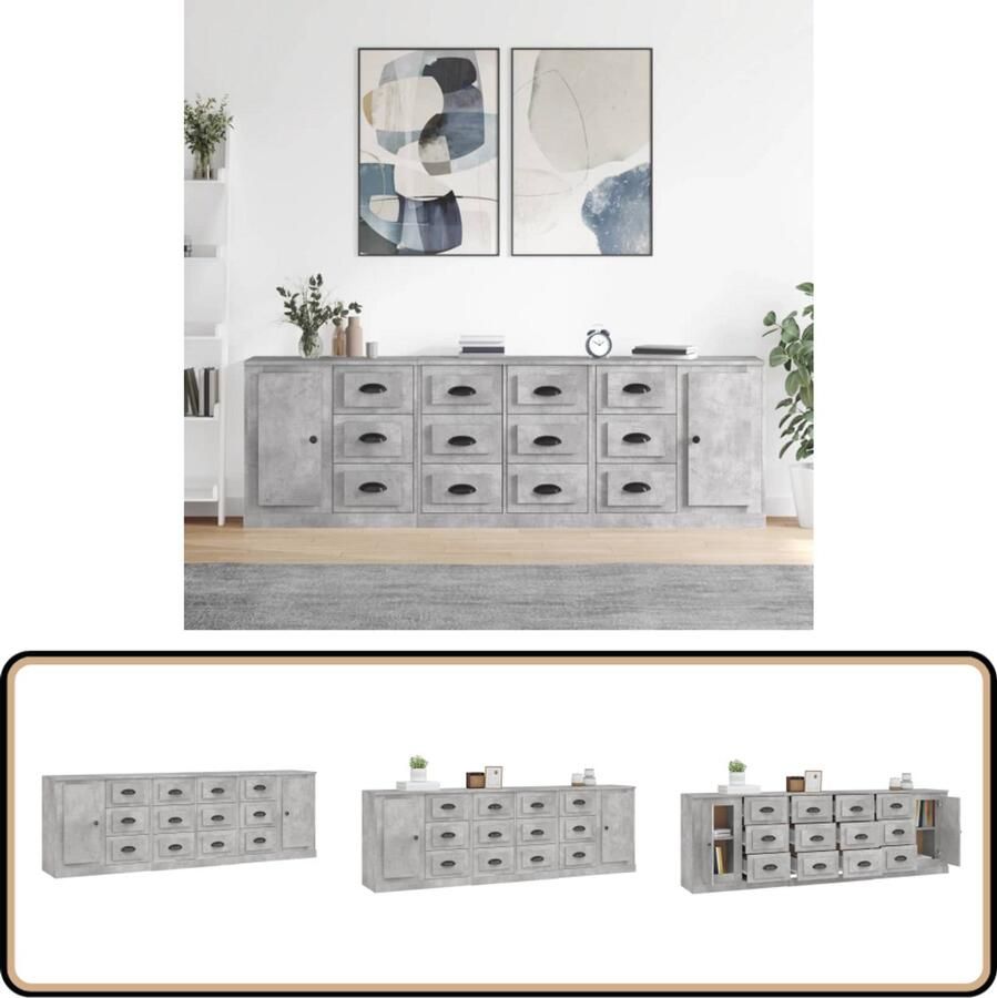 VidaXL Dressoirs set van 3 Betongrijs hout Dressoir Houten Dressoir Grijze Dressoir Opberg Dresser Display Kast - Foto 2