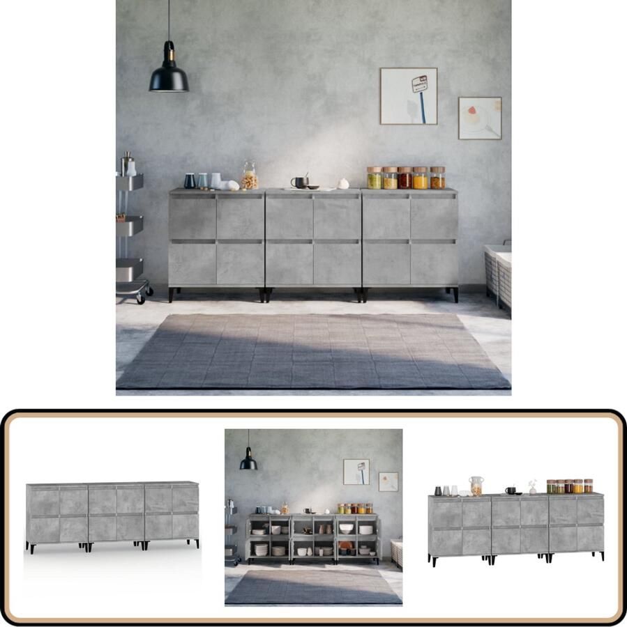 VidaXL Dressoirs Set van 3 Betonlook 60x35x70 cm Dressoir Vintage Dressoir Houten Dressoir Grijze Dressoir Salontafel - Foto 2
