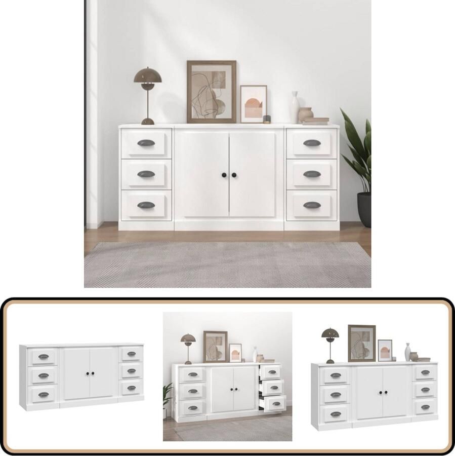 VidaXL Dressoirs Set van 3 Bewerkt hout Wit Dressoir Houten Dressoir Wit Dressoir Vintage Dressoir Salontafel