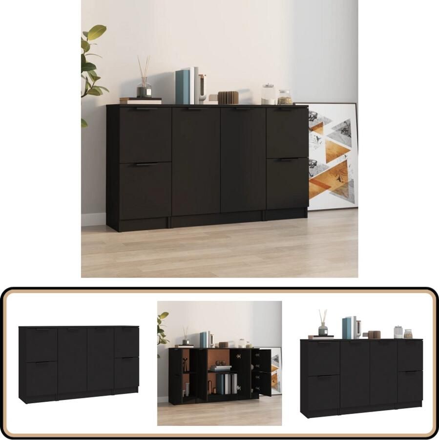 VidaXL Dressoirs Set van 3 Bewerkt Hout Zwart Dressoir Zwarte Dressoir Houten Dressoir Minimalistisch Dressoir Opberg Dresser - Foto 2