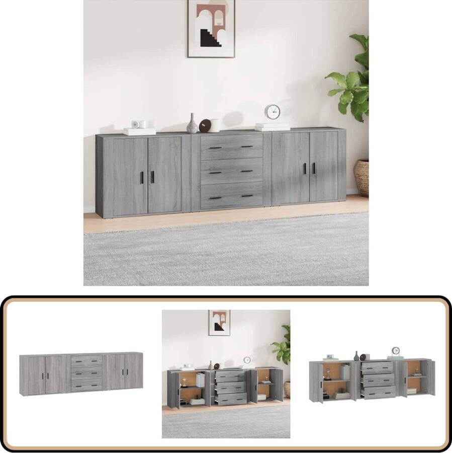 VidaXL Dressoirs Set van 3 Grijs Sonoma Eiken Dressoir Grijze Dressoirs Houten Dressoirs Vintage Dressoir Salontafel