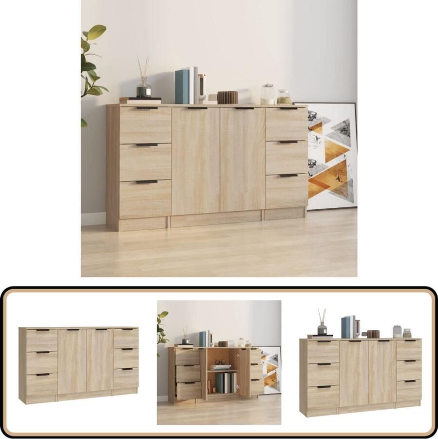 VidaXL Dressoirs Set van 3 Sonoma Eiken Dressoir Salontafel Houten Meubel Landelijk Interieur Modern Interieur