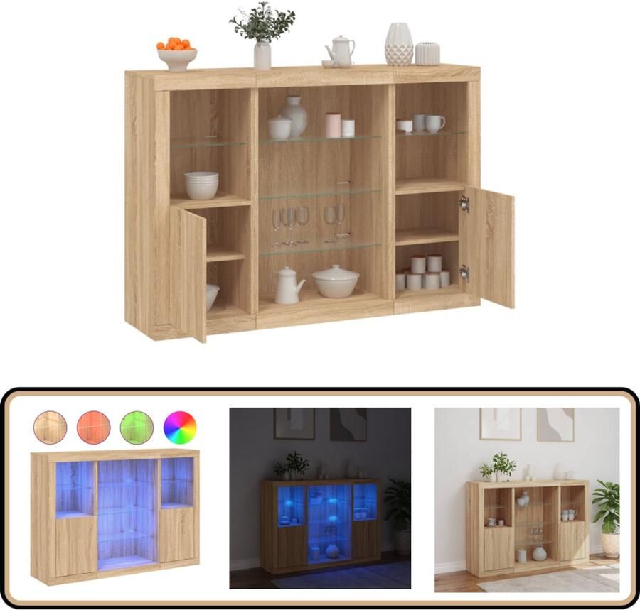 VidaXL Dressoirs Sonoma Eiken Set van 3 LED Verlichting Dressoirs Modern Design Led Verlichting Opbergruimte Woonkamer Meubilair