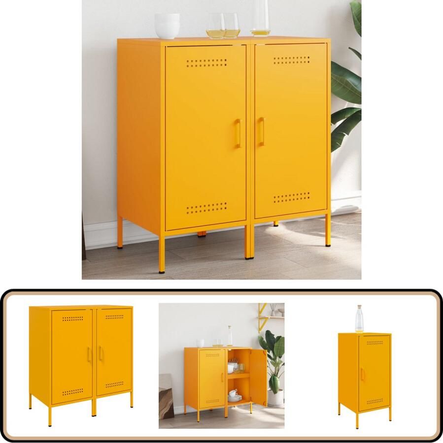 VidaXL Dressoirs Staal Mosterdgeel 2 stuks Industriele Dressoir Buffetkast Industrieel Vintage Dressoir Salontafel Tv Tafel
