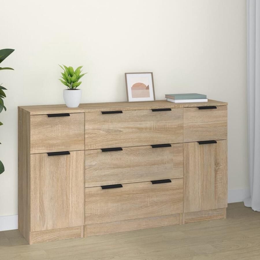 VidaXL Dressoirset 3 Stuks Sonoma Eiken Hout Dressoir Salontafel Houten Kast Opslagoplossing Minimalistisch Design - Foto 2