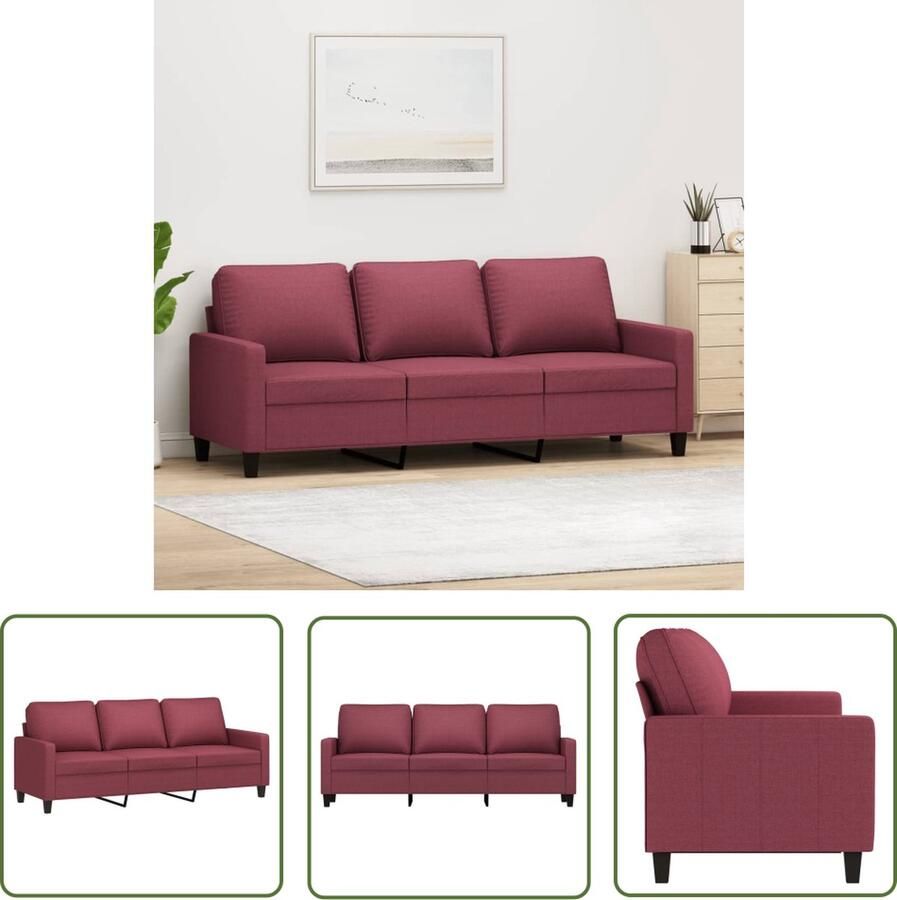 The Living Store Loungebank 3-zits Wijnrood 198x77x80 cm Duurzame stof Stevig frame Comfortabele zitting Modern ontwerp Loungeset Drie Zits Bank Bankstellen Lounge Meubels Woonkamermeubel
