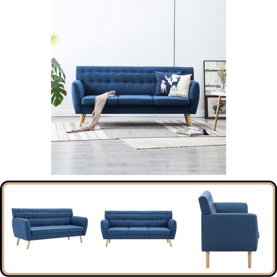 VidaXL Driezitsbank 172x70x82 cm Blauw Stof 3-zitsbank Banksofa Woonkamer Meubilair Moderne Bank Blauwe Bank