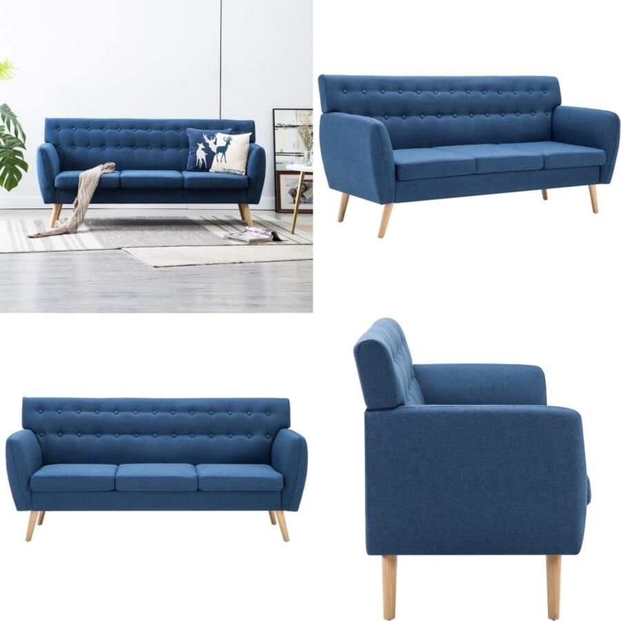 VidaXL Driezitsbank 172x70x82 cm stof blauw Driezitsbank Driezitsbanken Driezits Bank Driezits Banken