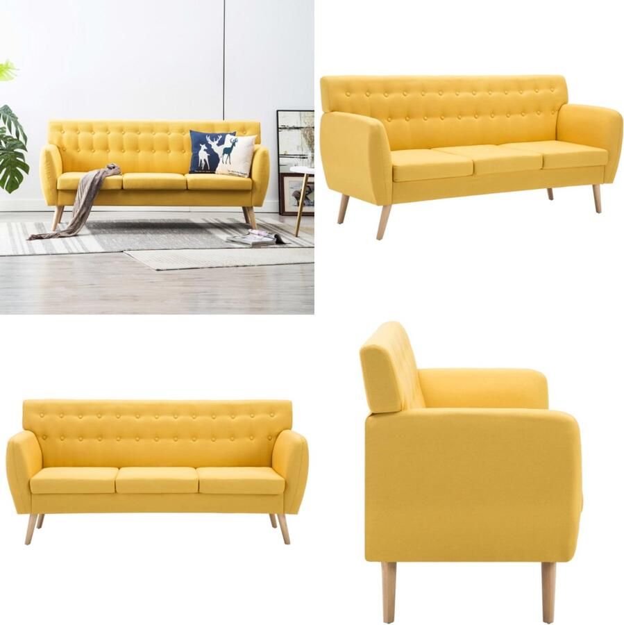 VidaXL Driezitsbank 172x70x82 cm stof geel Driezitsbank Driezitsbanken Driezits Bank Driezits Banken