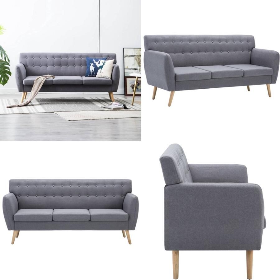 VidaXL Driezitsbank 172x70x82 cm stof lichtgrijs Driezitsbank Driezitsbanken Driezits Bank Driezits Banken
