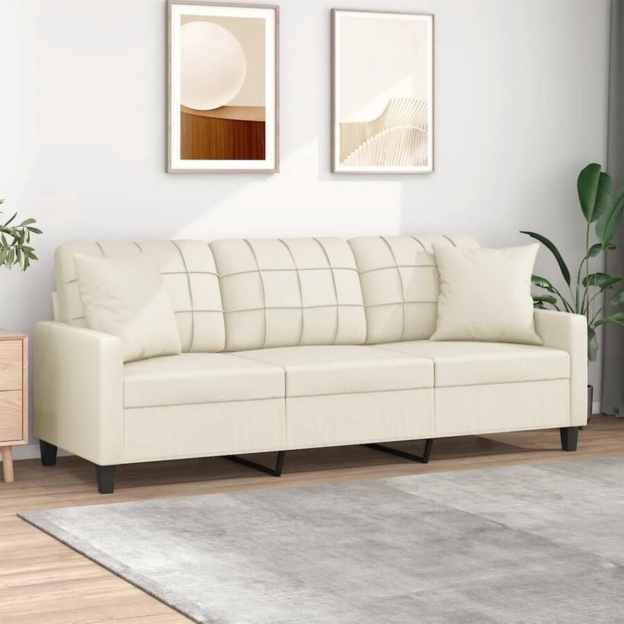 VidaXL Driezitsbank 180 cm crèmekleurig kunstleer Drie Persoonsbank Kunstleder Sofa Crème Bank Lounge Bank Living Room Furniture Relax Stoel - Foto 2