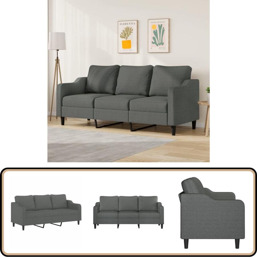 VidaXL Driezitsbank 180 cm Donkergrijs Stof Drie Zits Bank Donker Grijze Bank Banks Kopen Lounge Meubels Salon Meubilair