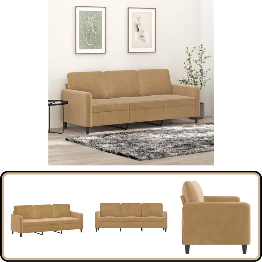 VidaXL Driezitsbank 180 cm fluweel bruin 3 Zits Bank Bruine Bank Velvet Bank Luxe Bank Moderne Bank