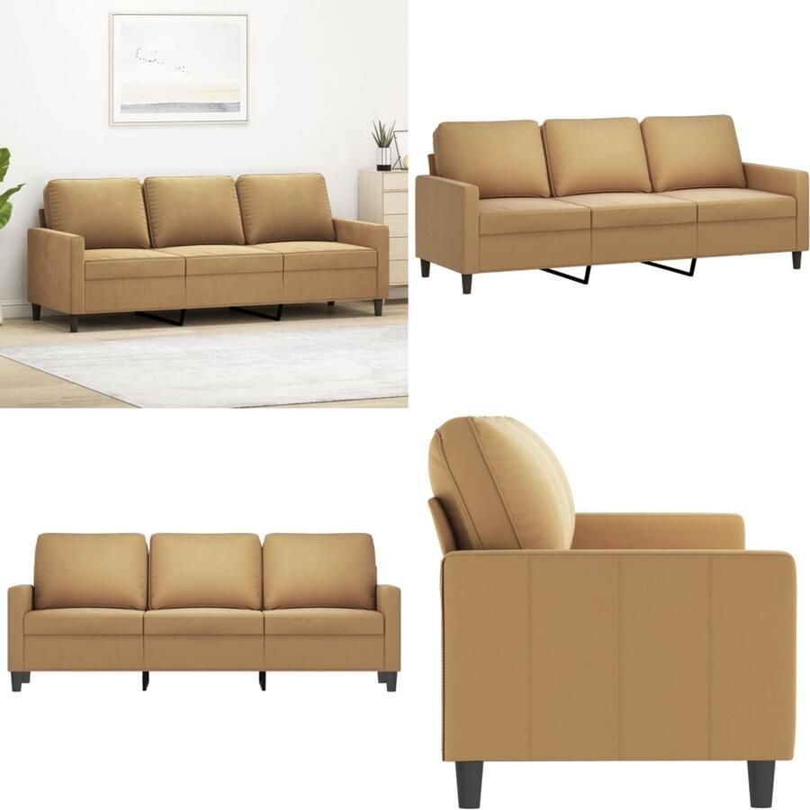 VidaXL Driezitsbank 180 cm fluweel bruin 3-zitsbank 3-zitsbanken Bank Sofa
