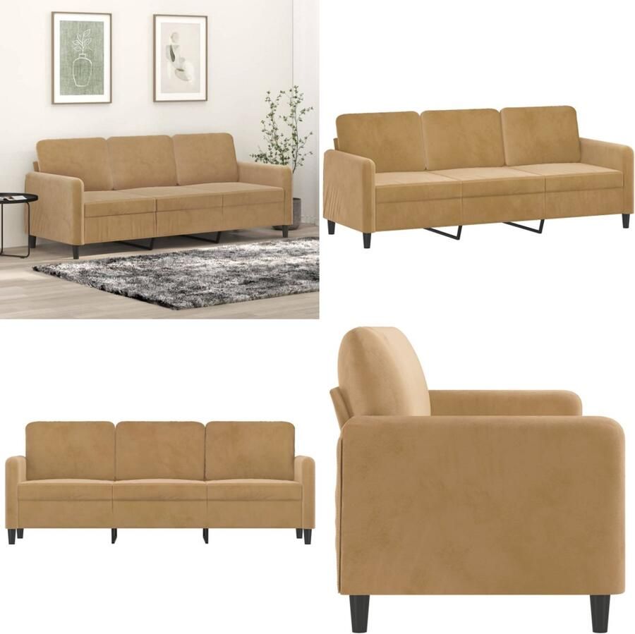VidaXL Driezitsbank 180 cm fluweel bruin 3-zitsbank 3-zitsbanken Bank Sofa