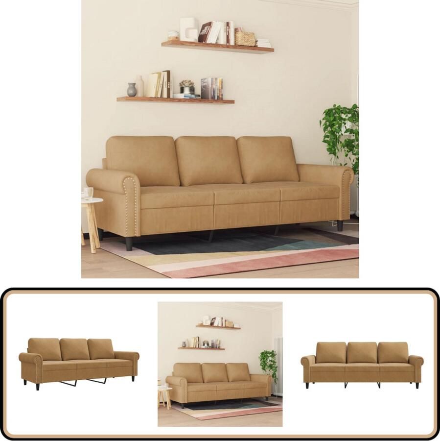 The Living Store Bank Modern Bruin Fluwelen 3-Zits 212 x 77 x 80 cm Comfortabele Zitervaring Bruine Bank Fluweelb Bank 3 Zits Bank Salon Meubilair Luxe Bank - Foto 2