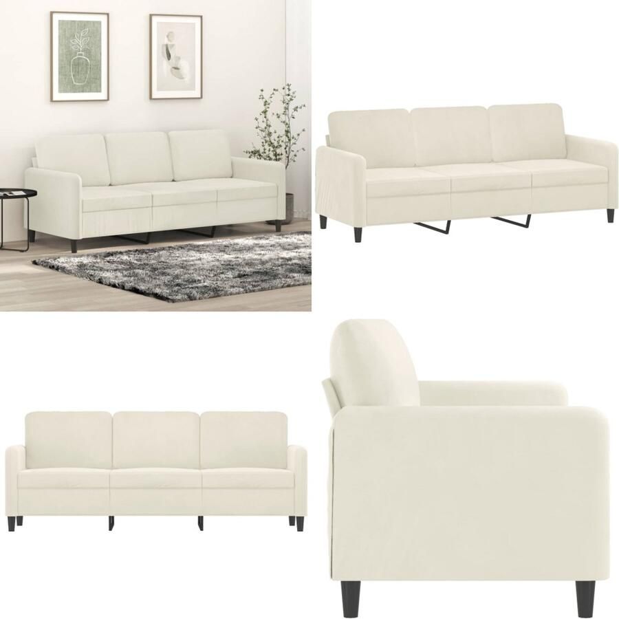 VidaXL Driezitsbank 180 cm fluweel crèmekleurig 3-zitsbank 3-zitsbanken Bank Sofa