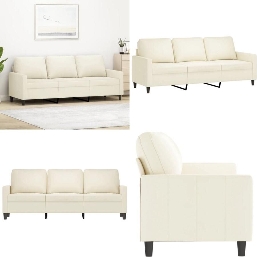 VidaXL Driezitsbank 180 cm fluweel crèmekleurig 3-zitsbank 3-zitsbanken Bank Sofa