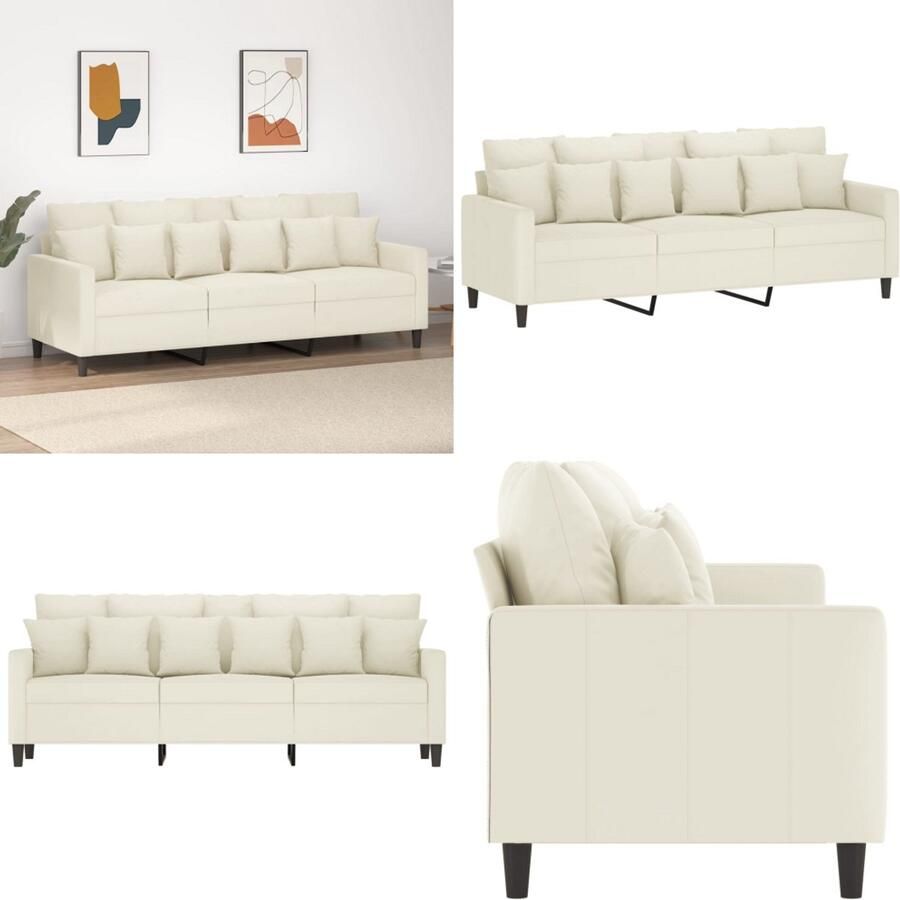 VidaXL Driezitsbank 180 cm fluweel crèmekleurig 3-zitsbank 3-zitsbanken Bank Sofa