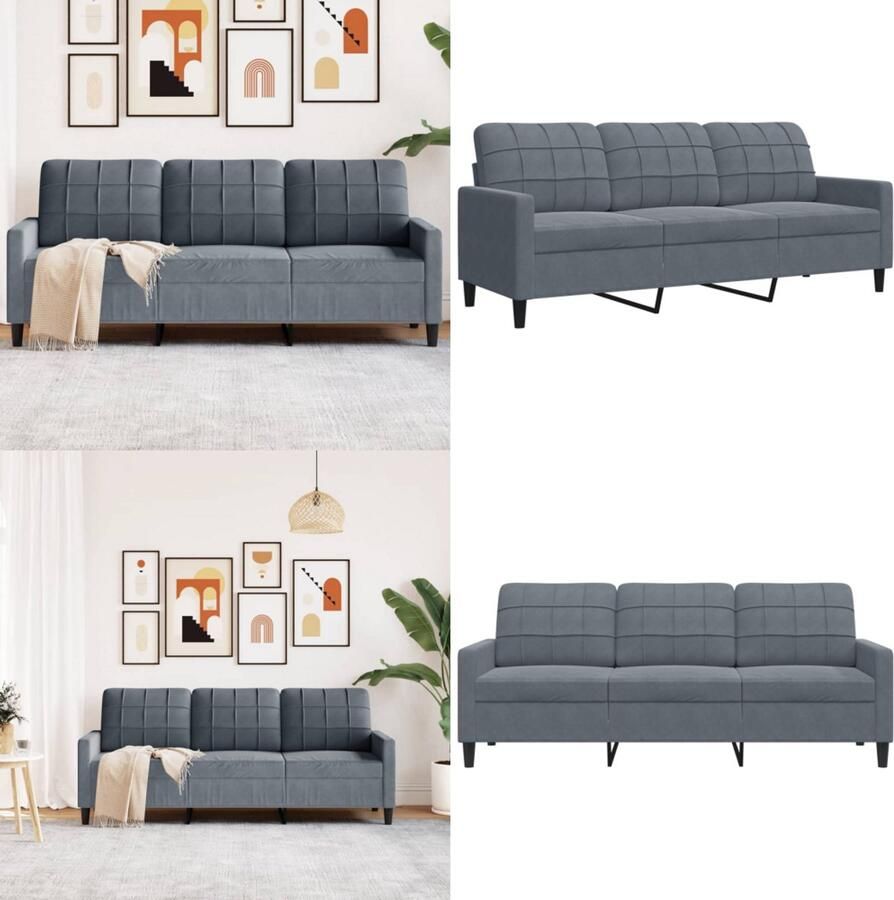 VidaXL Driezitsbank 180 cm fluweel donkergrijs 3-zitsbank 3-zitsbanken Bank Driezitsbank