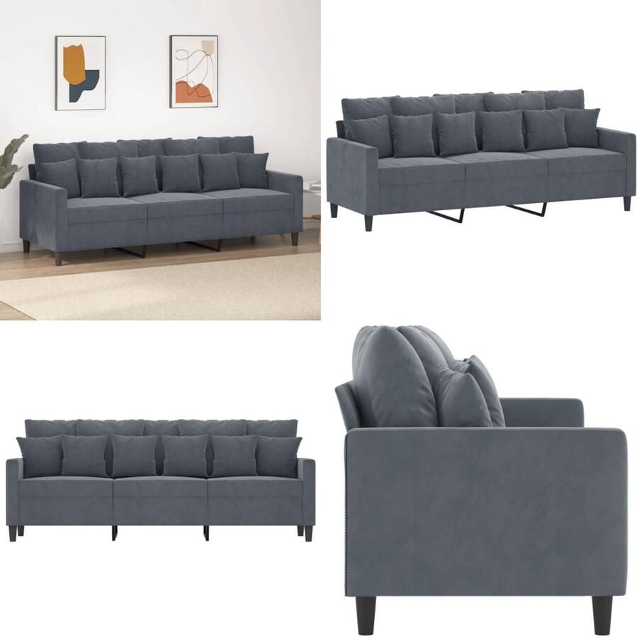 VidaXL Driezitsbank 180 cm fluweel donkergrijs 3-zitsbank 3-zitsbanken Bank Sofa