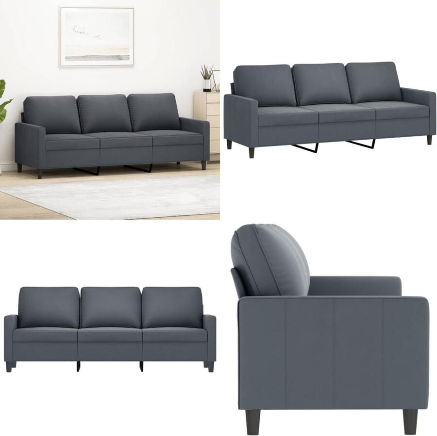 VidaXL Driezitsbank 180 cm fluweel donkergrijs 3-zitsbank 3-zitsbanken Bank Sofa
