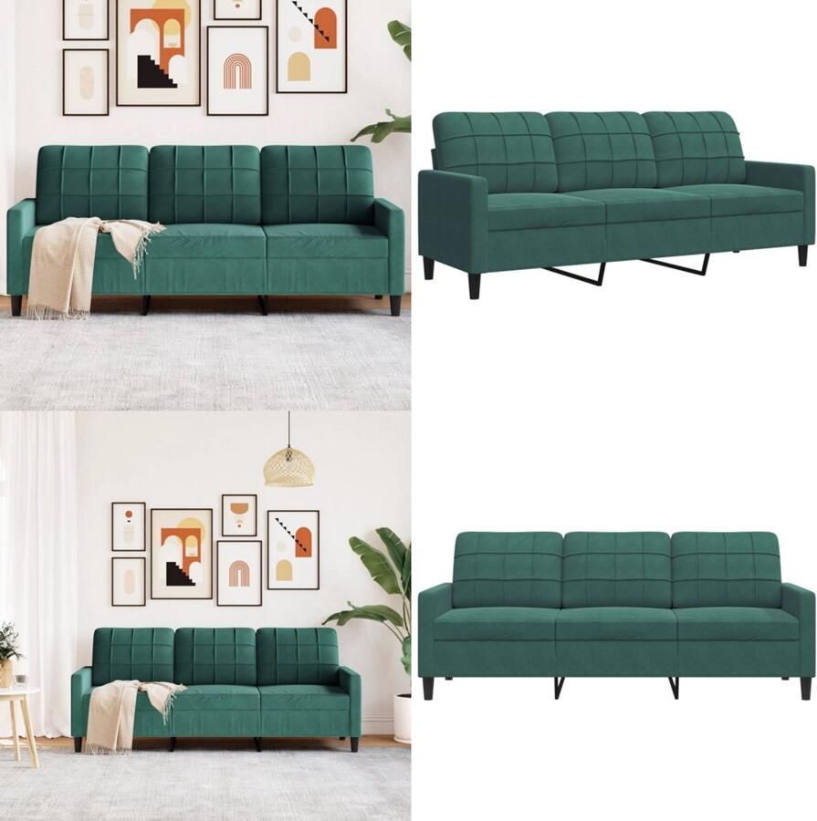 VidaXL Driezitsbank 180 cm fluweel donkergroen 3-zitsbank 3-zitsbanken Bank Driezitsbank