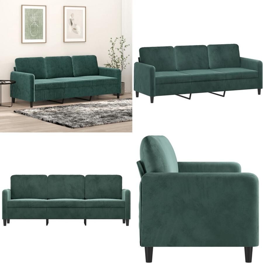VidaXL Driezitsbank 180 cm fluweel donkergroen 3-zitsbank 3-zitsbanken Bank Sofa