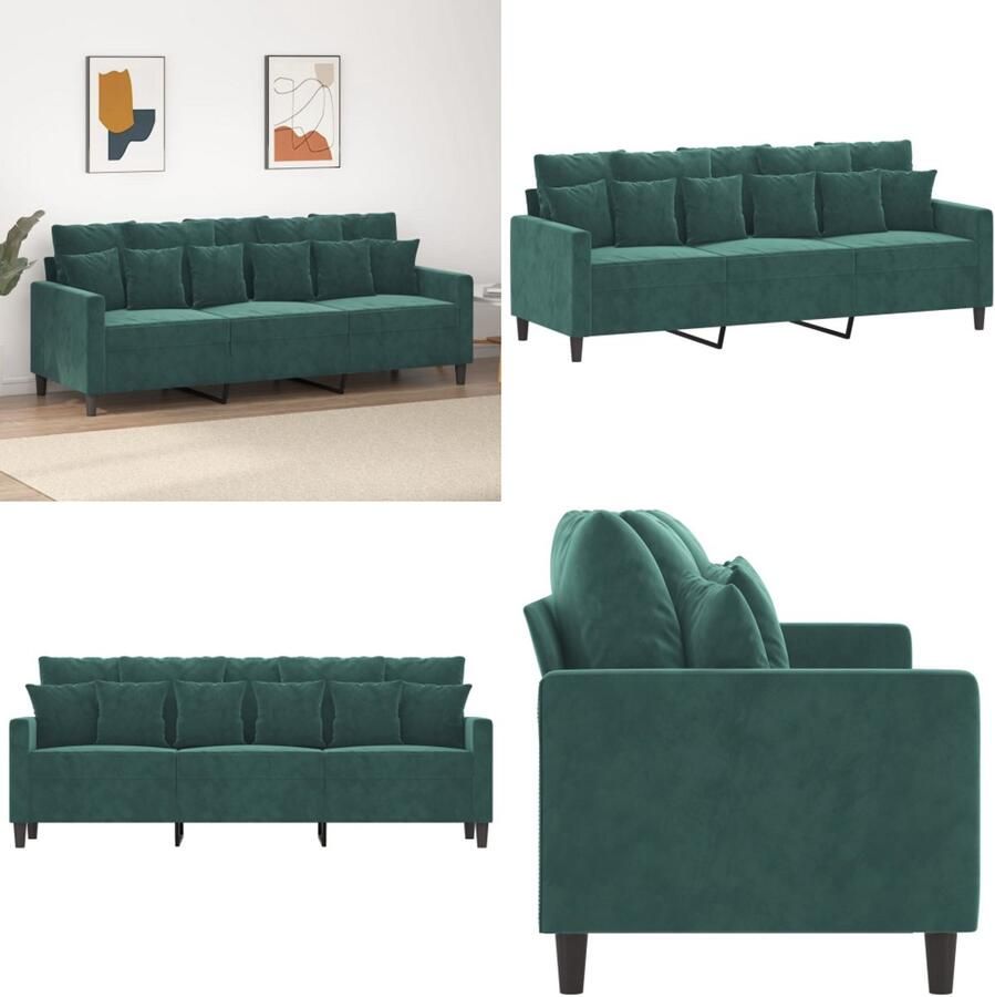 VidaXL Driezitsbank 180 cm fluweel donkergroen 3-zitsbank 3-zitsbanken Bank Sofa