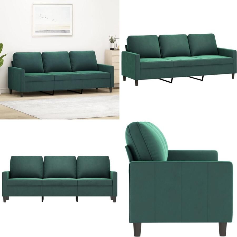 VidaXL Driezitsbank 180 cm fluweel donkergroen 3-zitsbank 3-zitsbanken Bank Sofa