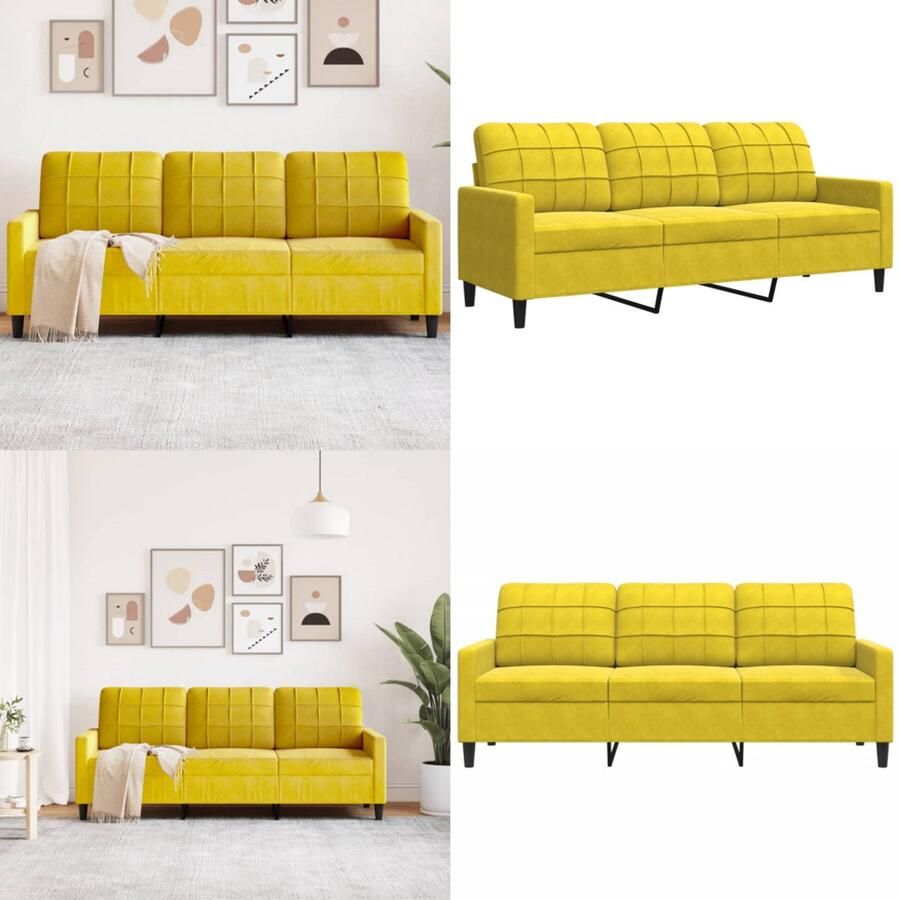The Living Store Gele Fluwelen 3-zitsbank 197 x 77 x 80 cm Comfortabel en Modern Drie Zitsbank Bank Lounge Meubilair Fluweel Sofa Gele Bank