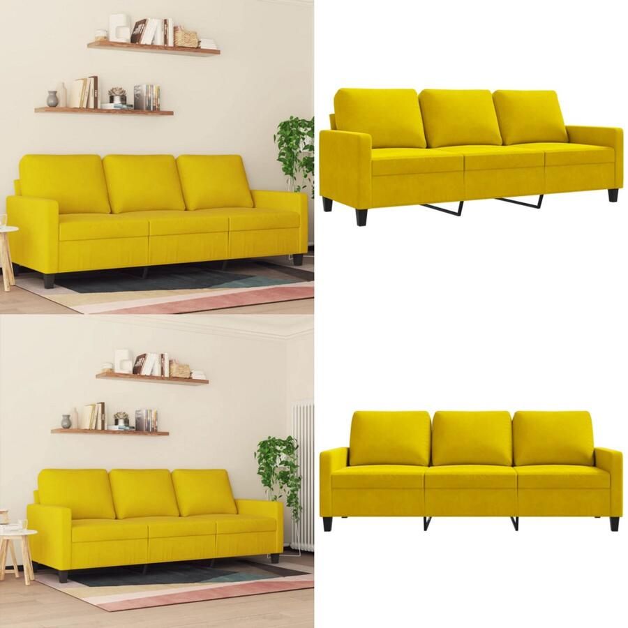 VidaXL Driezitsbank 180 cm fluweel geel 3-zitsbank 3-zitsbanken Bank Sofa