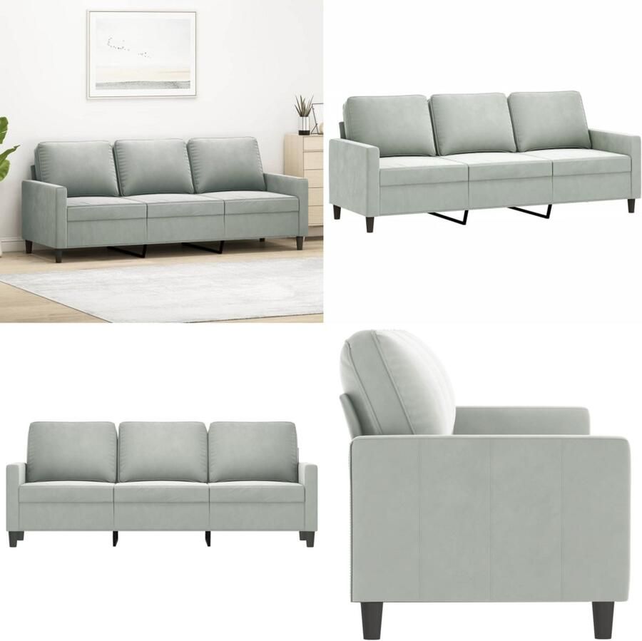 VidaXL Driezitsbank 180 cm fluweel lichtgrijs 3-zitsbank 3-zitsbanken Bank Driezitsbank