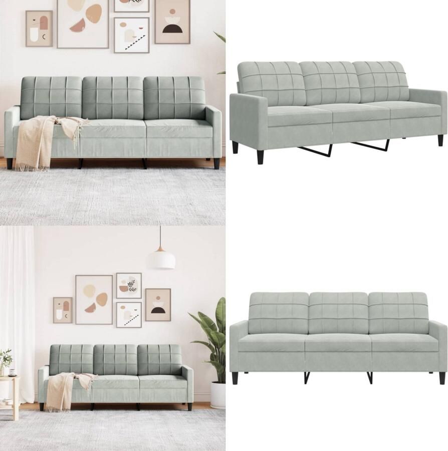 VidaXL Driezitsbank 180 cm fluweel lichtgrijs 3-zitsbank 3-zitsbanken Bank Driezitsbank