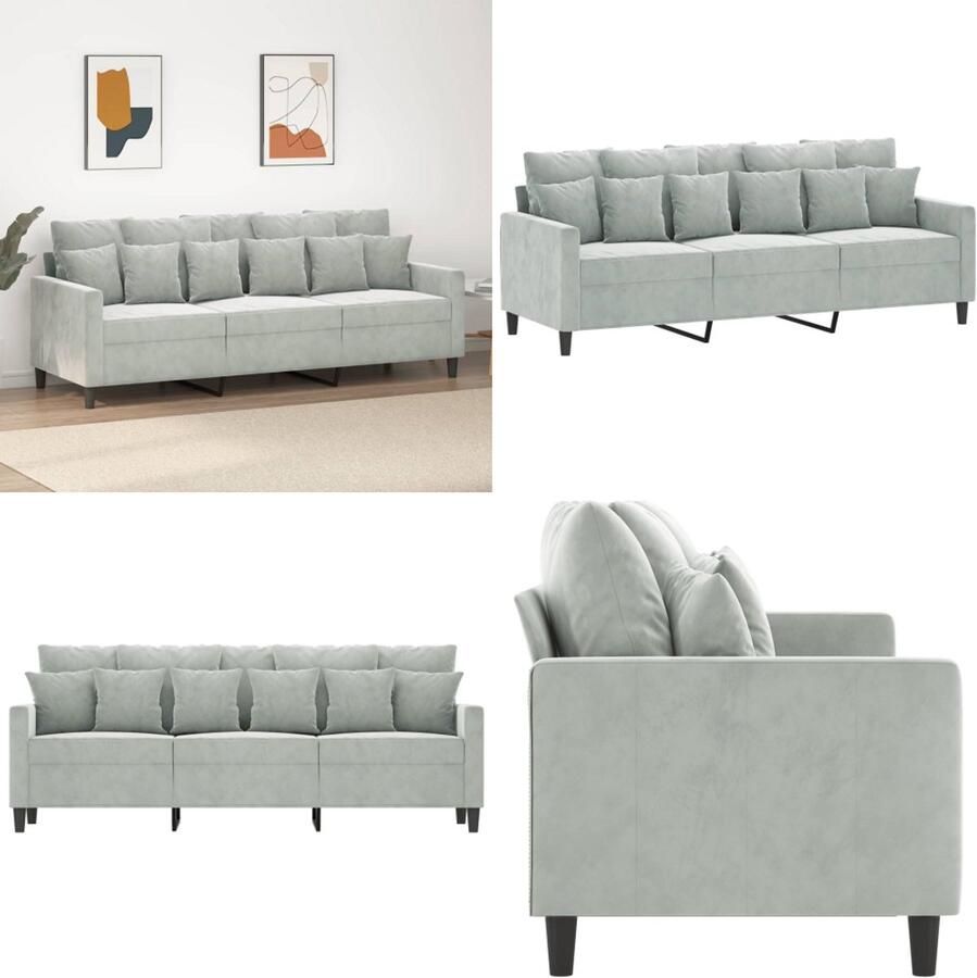 VidaXL Driezitsbank 180 cm fluweel lichtgrijs 3-zitsbank 3-zitsbanken Bank Sofa