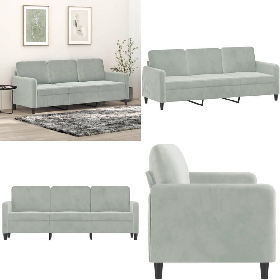 VidaXL Driezitsbank 180 cm fluweel lichtgrijs 3-zitsbank 3-zitsbanken Bank Sofa