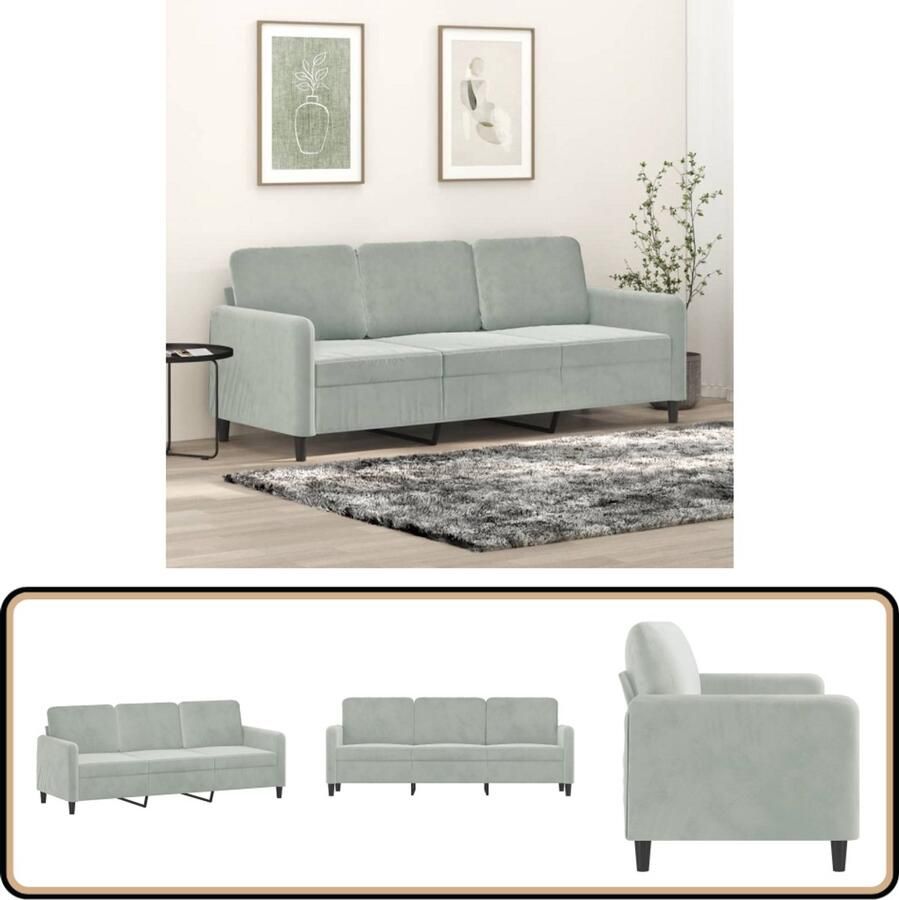 VidaXL Driezitsbank 180 cm fluweel lichtgrijs 3-zitsbank Bankstellen Lounge Meubilair Fluweelbanks Grijze Bank
