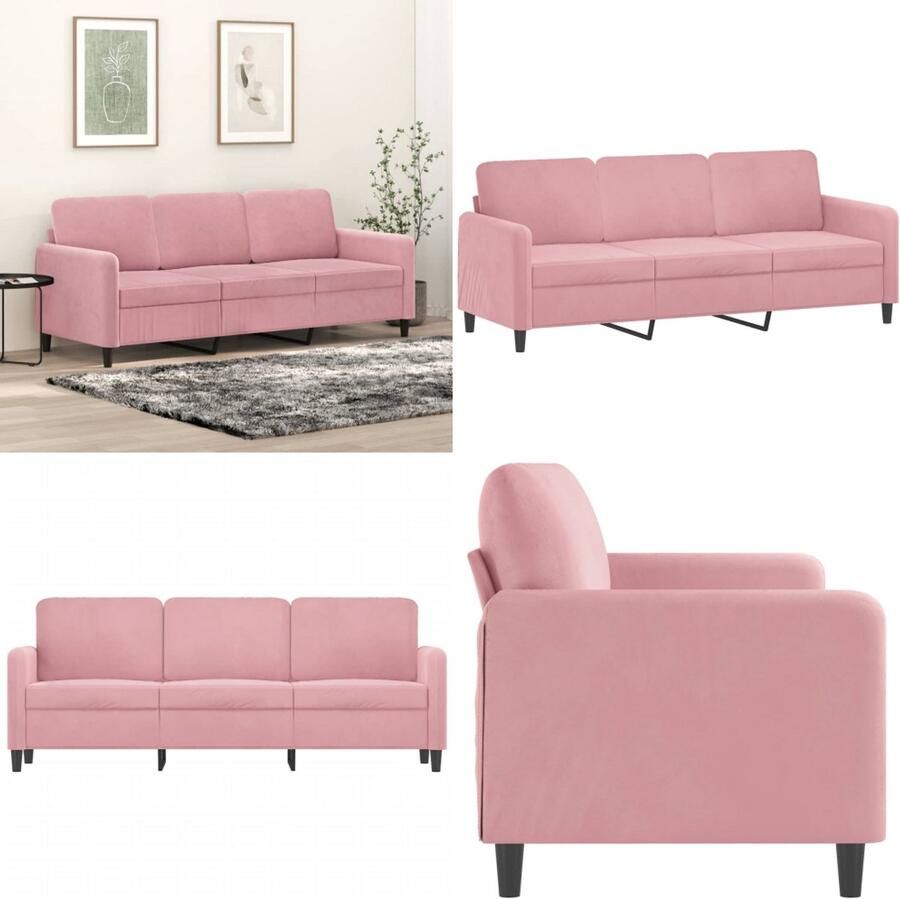 VidaXL Driezitsbank 180 cm fluweel roze 3-zitsbank 3-zitsbanken Bank Sofa