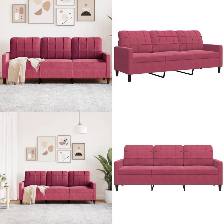 VidaXL Driezitsbank 180 cm fluweel wijnrood 3-zitsbank 3-zitsbanken Bank Driezitsbank