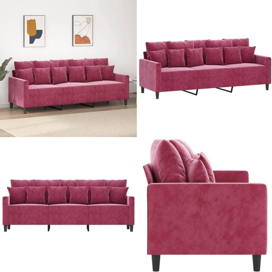 VidaXL Driezitsbank 180 cm fluweel wijnrood 3-zitsbank 3-zitsbanken Bank Sofa