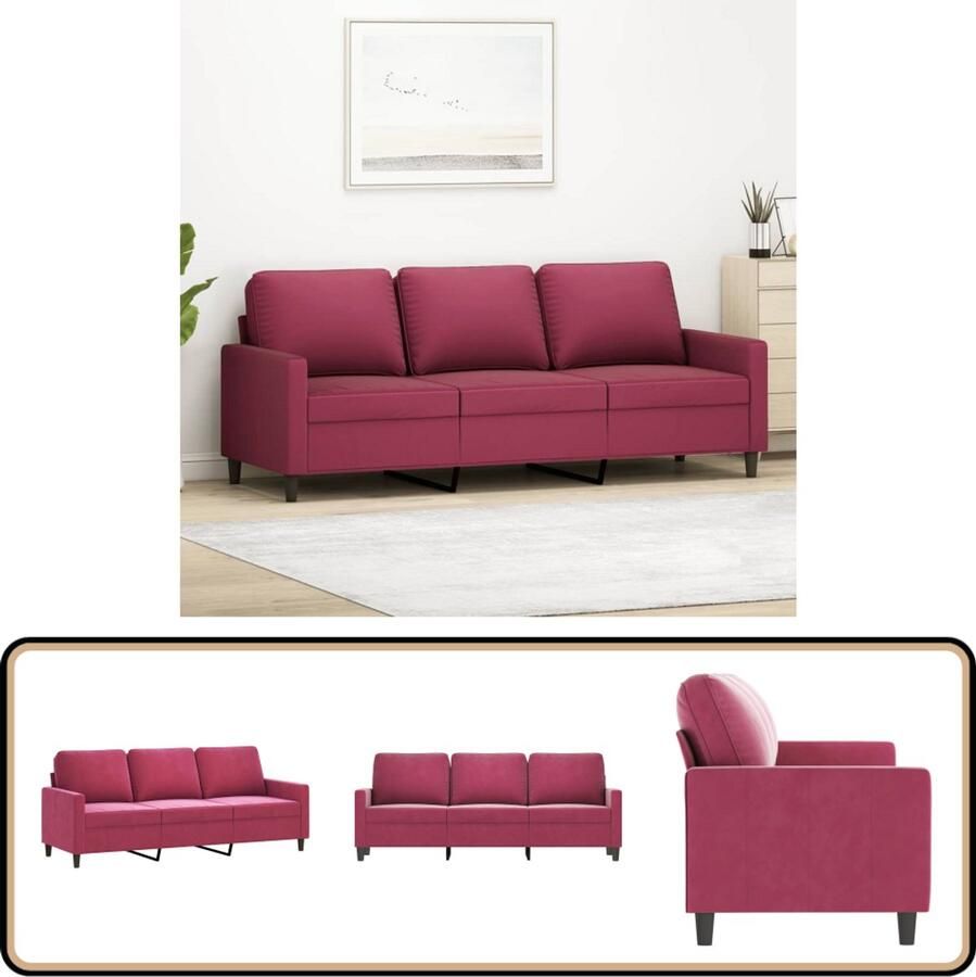 VidaXL Driezitsbank 180 cm fluweel wijnrood Drie Persoons Bank Velvet Bank Rode Bank Banks Kopen Salon Meubilair