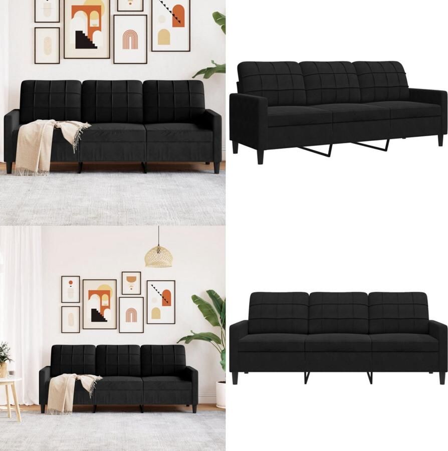 VidaXL Driezitsbank 180 cm fluweel zwart 3-zitsbank 3-zitsbanken Bank Driezitsbank
