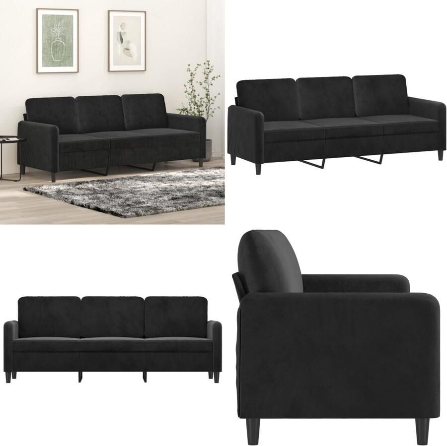 VidaXL Driezitsbank 180 cm fluweel zwart 3-zitsbank 3-zitsbanken Bank Sofa