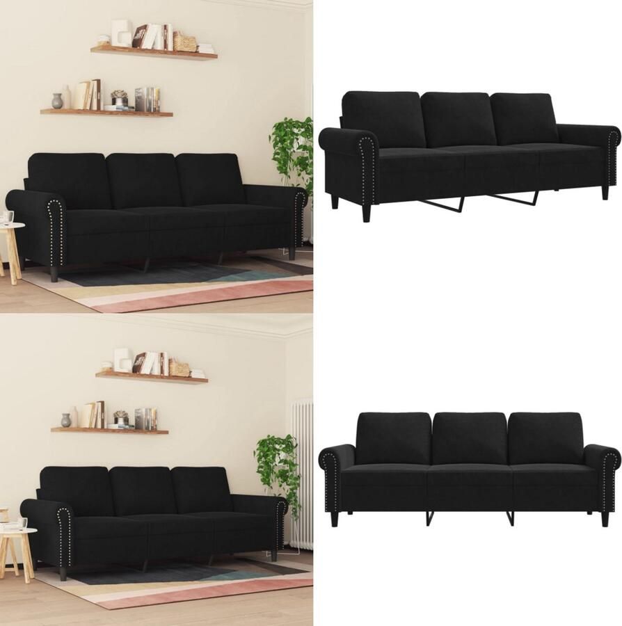 VidaXL Driezitsbank 180 cm fluweel zwart 3-zitsbank 3-zitsbanken Bank Sofa - Foto 2
