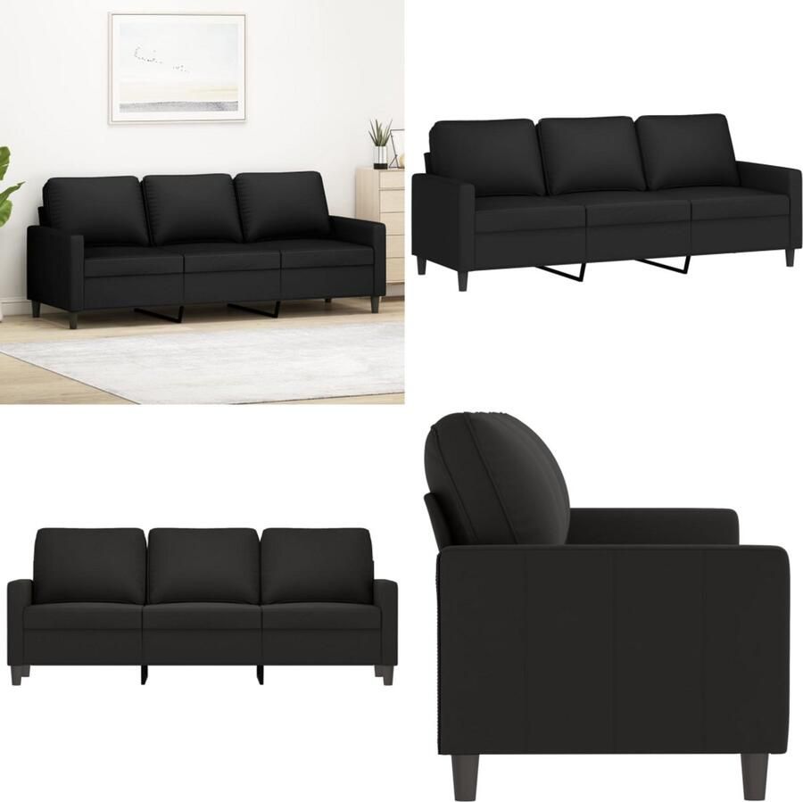 VidaXL Driezitsbank 180 cm fluweel zwart 3-zitsbank 3-zitsbanken Bank Sofa