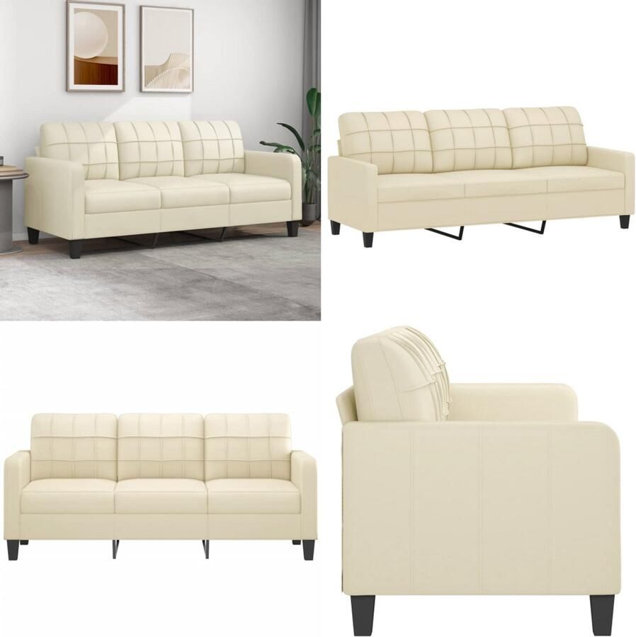 VidaXL Driezitsbank 180 cm kunstleer crèmekleurig 3-zitsbank 3-zitsbanken Bank Driezitsbank