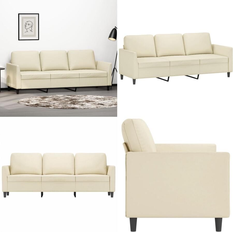 VidaXL Driezitsbank 180 cm kunstleer crèmekleurig 3-zitsbank 3-zitsbanken Bank Driezitsbank